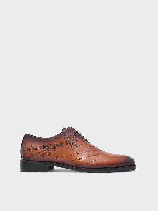 The Vinci - Hand-Painted Wholecut Oxford in Burnished Tan with Script Engraving