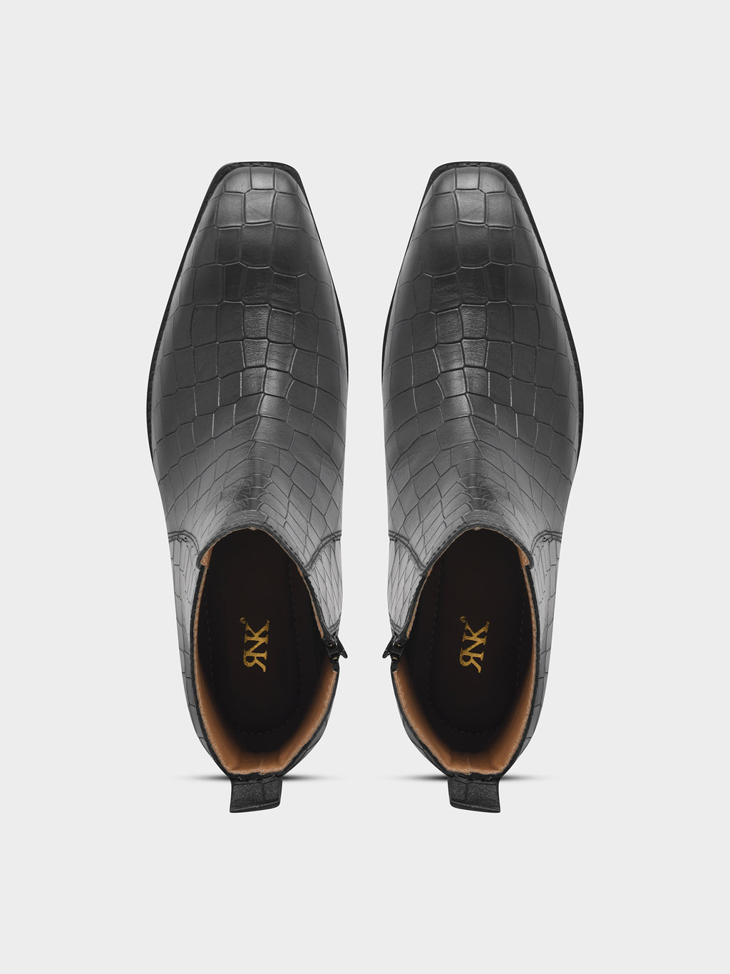 Preview of Crocodile Patterned Black Leather Boots for Men