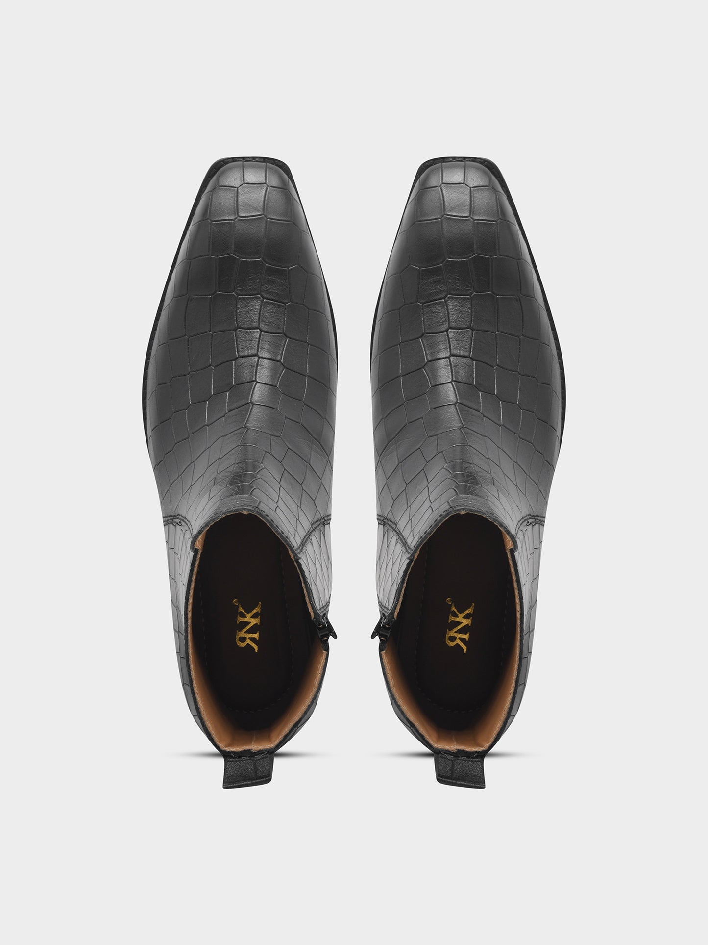 Crocodile Patterned Black Leather Boots for Men