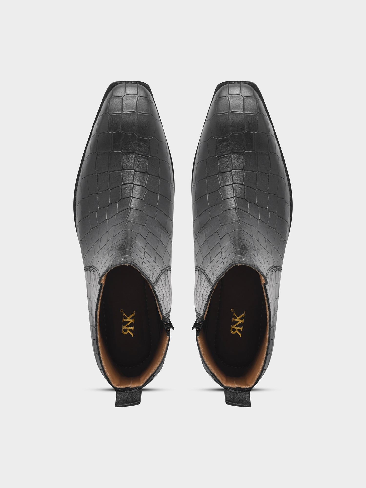 Crocodile Patterned Black Leather Boots for Men