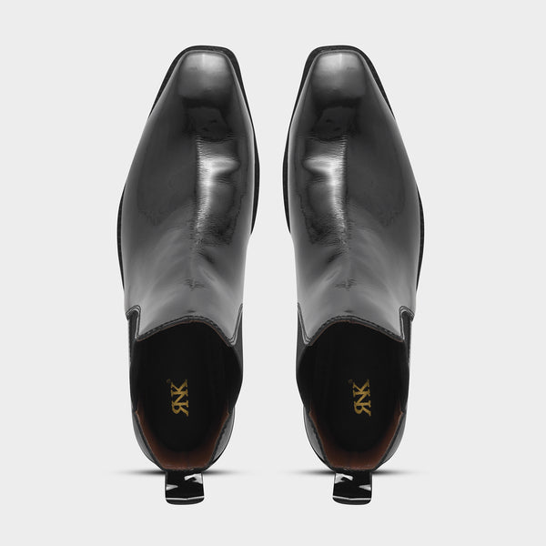 Loki – Premium Patent Leather Chelsea Boot in Jet Black