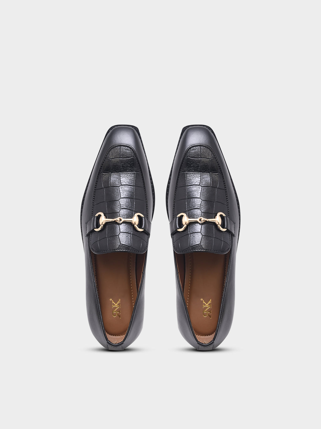 Preview of Richie Rich – Black Horsebit Loafers with Croc-Embossed Detail and Cuban Heel