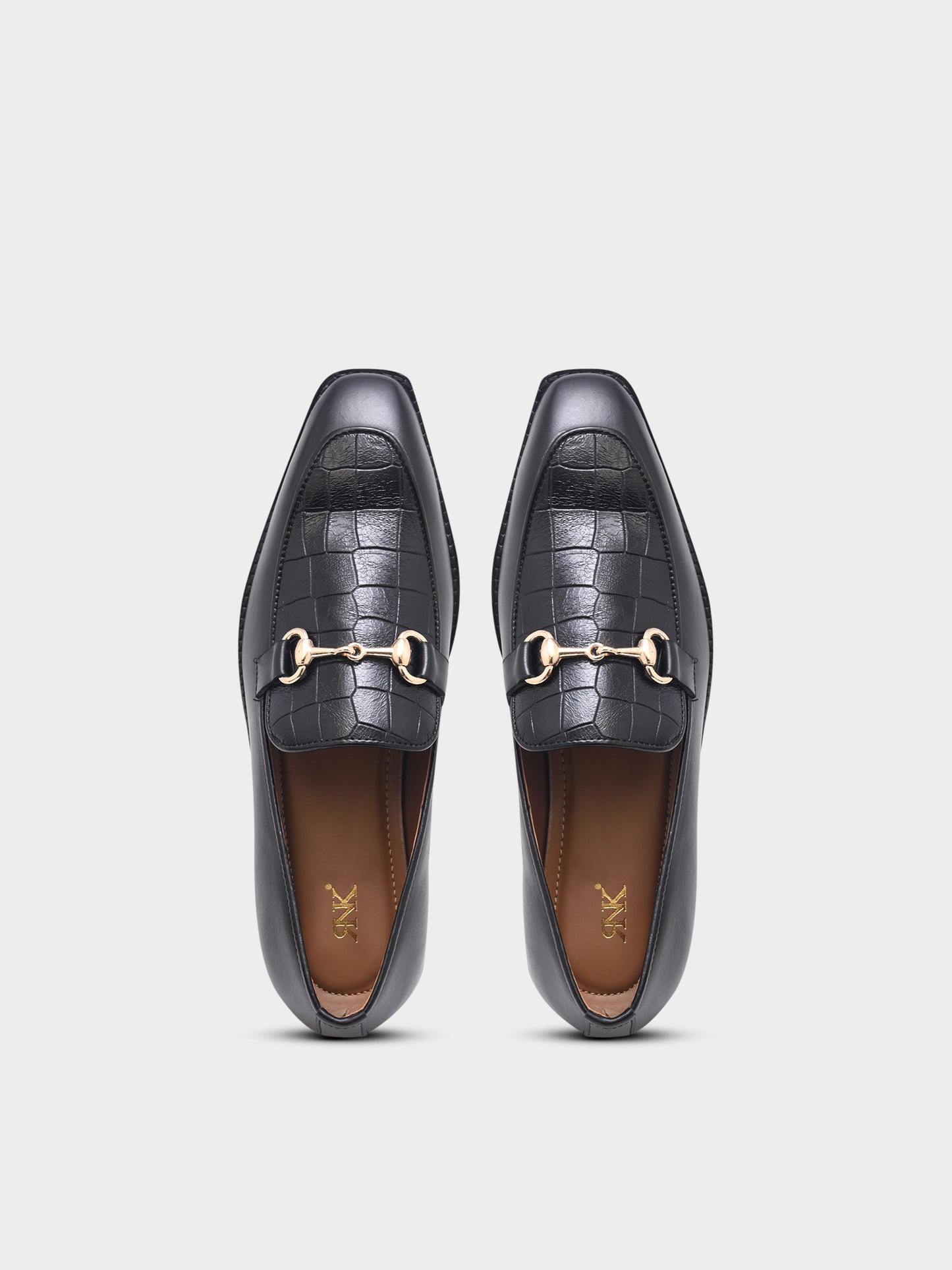 Richie Rich – Black Horsebit Loafers with Croc-Embossed Detail and Cuban Heel