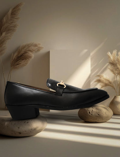 Richie Rich – Black Horsebit Loafers with Croc-Embossed Detail and Cuban Heel