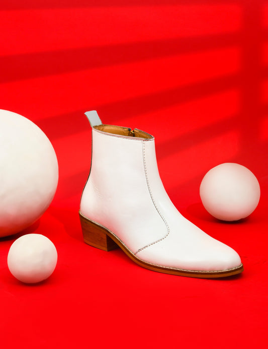 Blanco – White Cuban Heel Leather Boots for Men | Customizable Square or Pointed Toe | Premium Sheep Leather