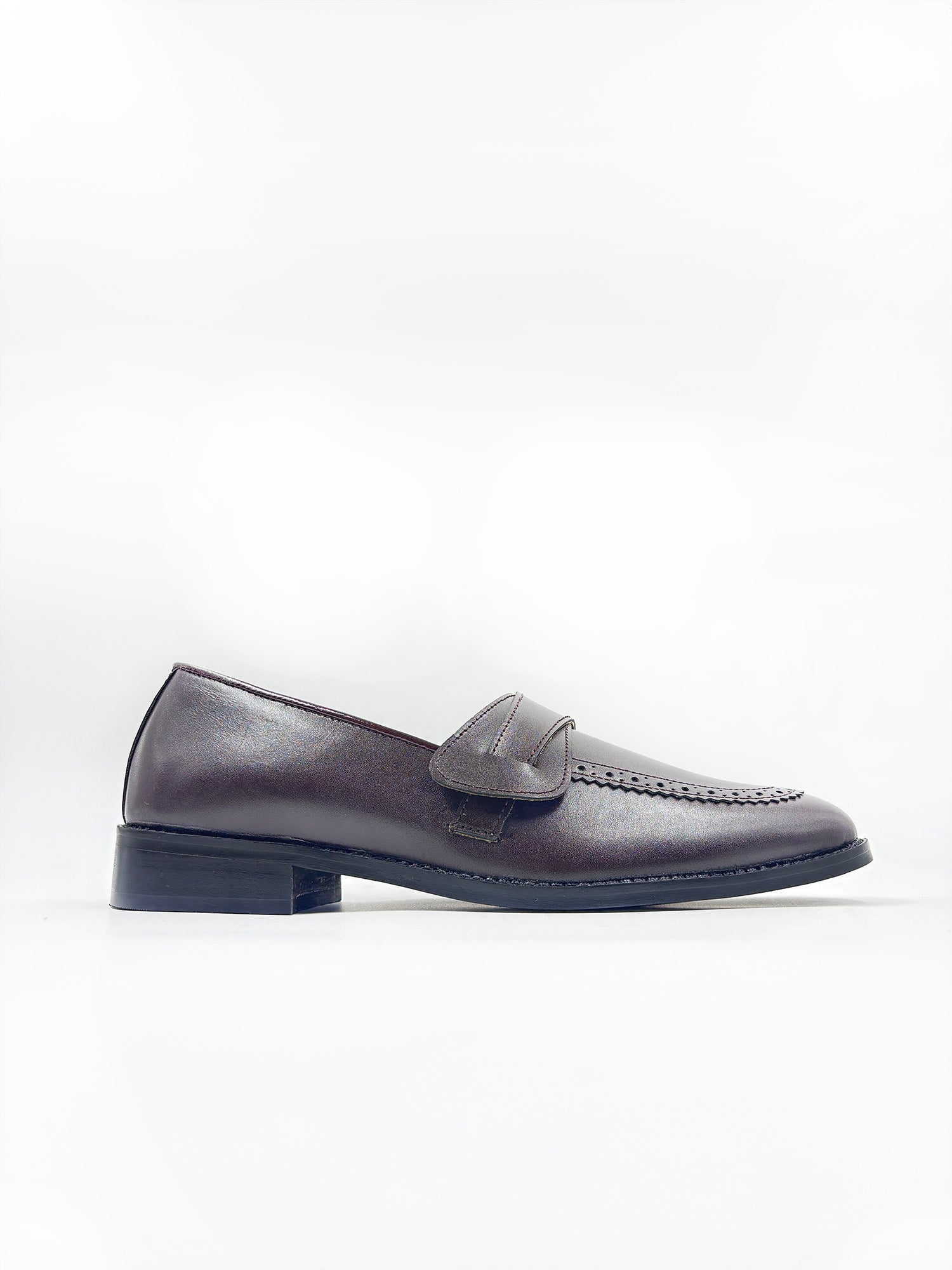 Brown penny loafers on mid heel