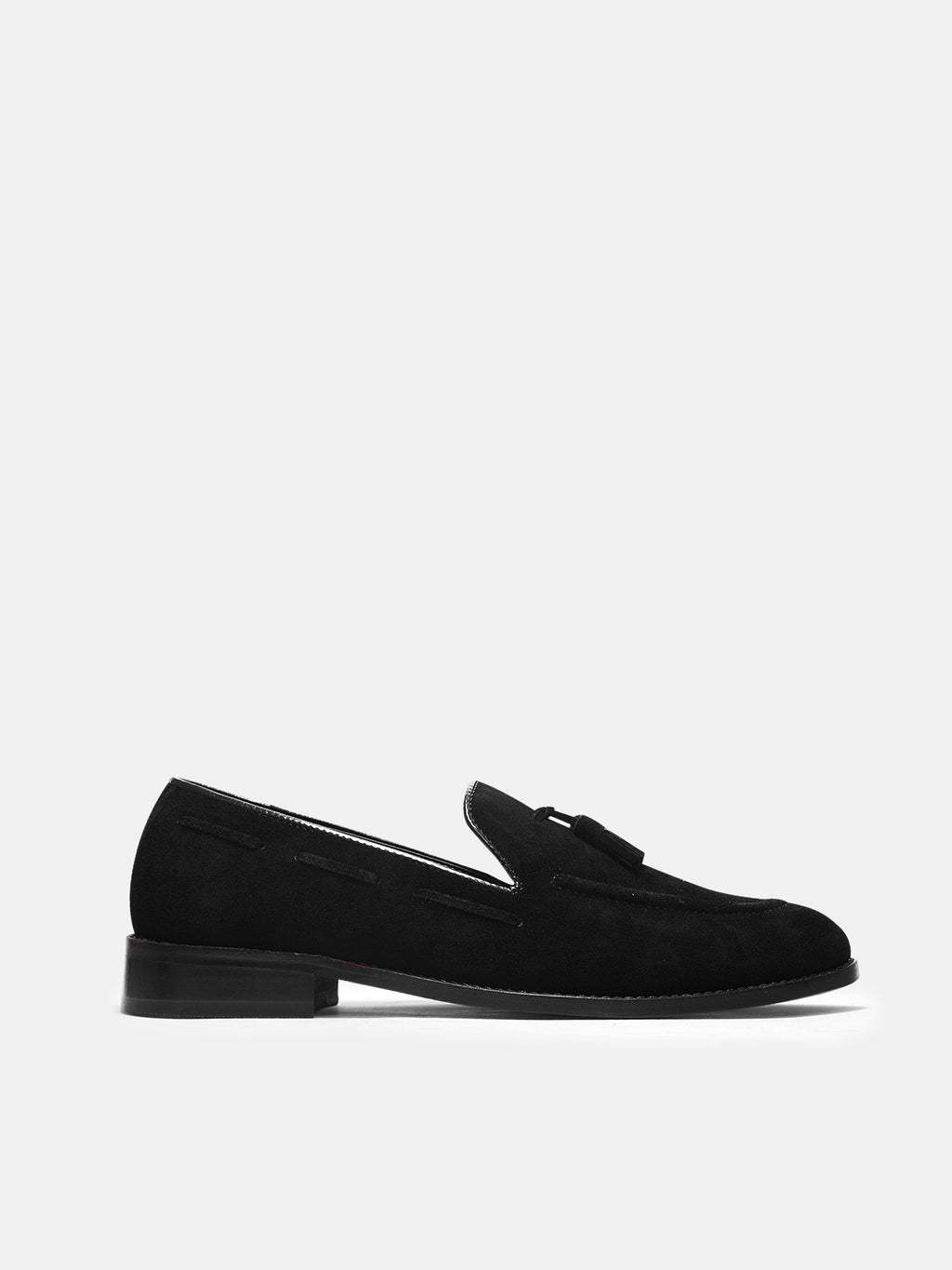 Preview of Premium loafers in black suede leather with tesel on a mid heel
