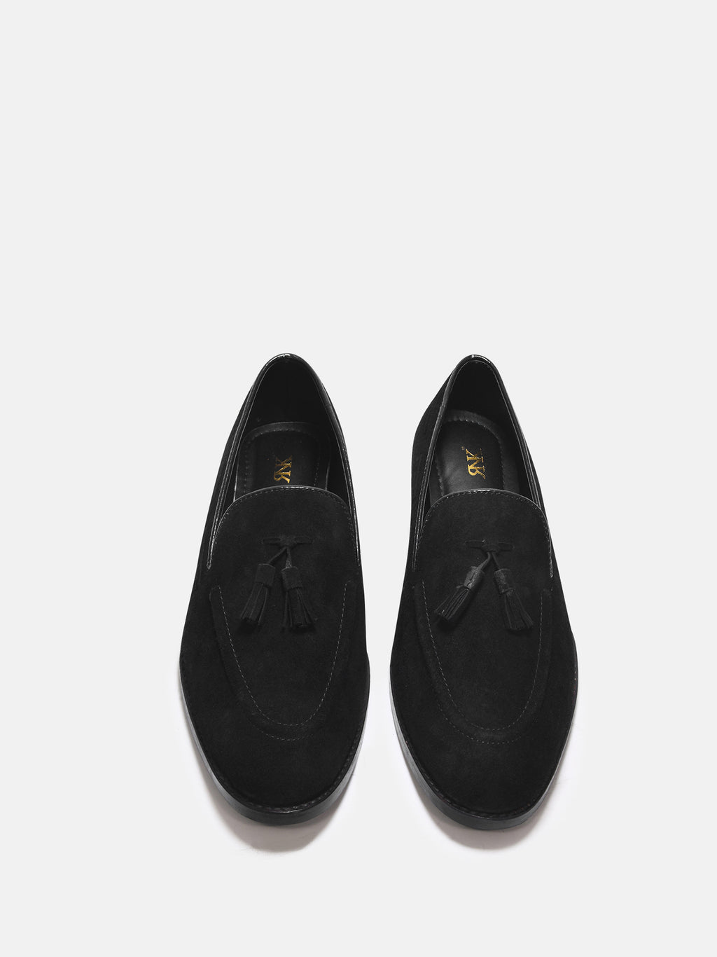 Preview of Premium loafers in black suede leather with tesel on a mid heel