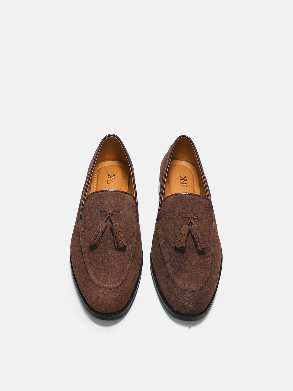 Preview of Premium loafers in brown suede leather with tesel on a mid heel