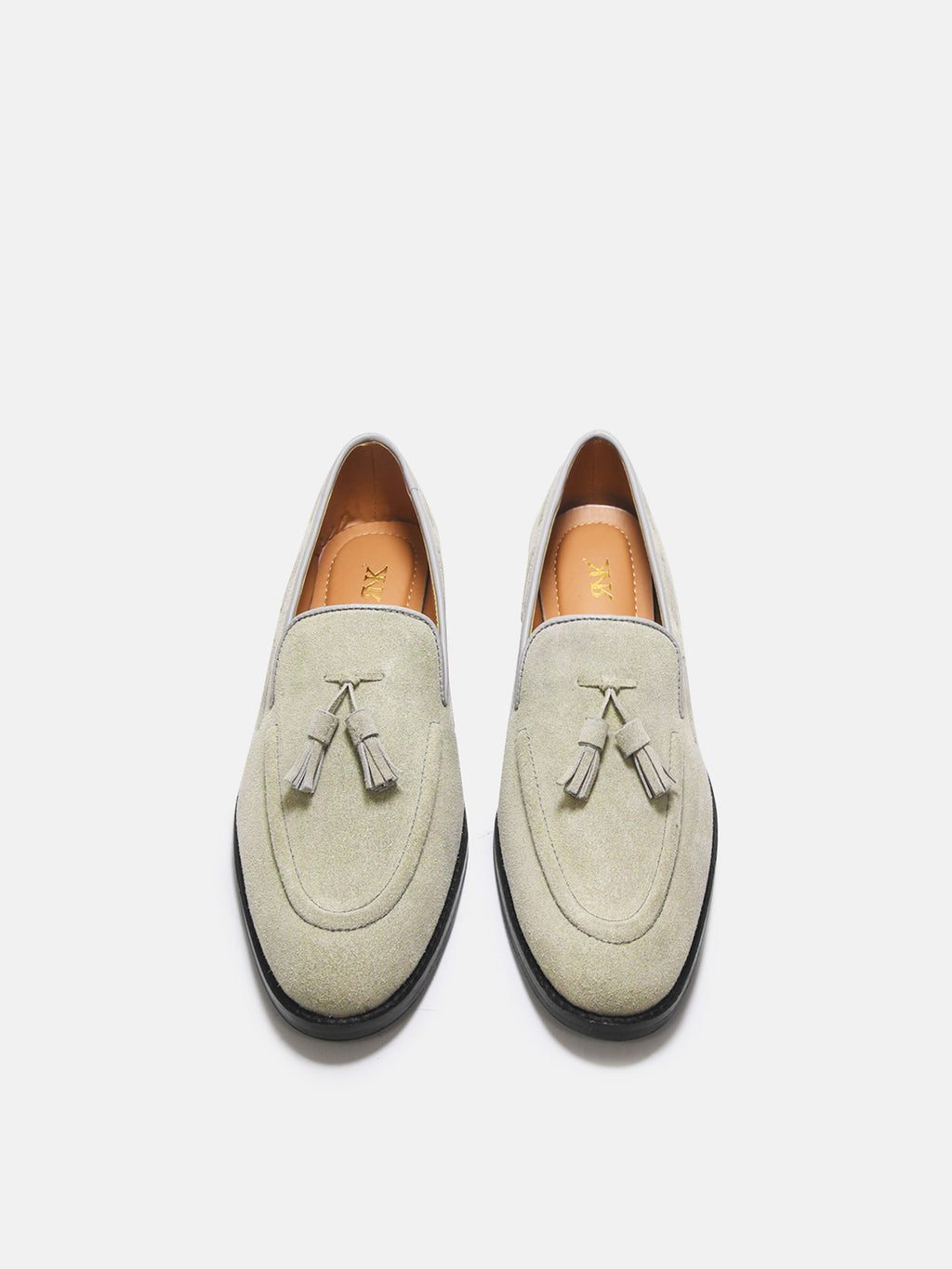 Preview of Premium loafers in grey suede leather with tesel on a mid heel 