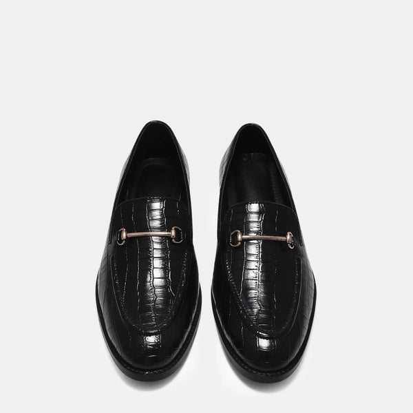 Croco Slip-ons in Black - Premium men’s loafers in a crocodile leather pattern, perfect for a sophisticated and timeless style.