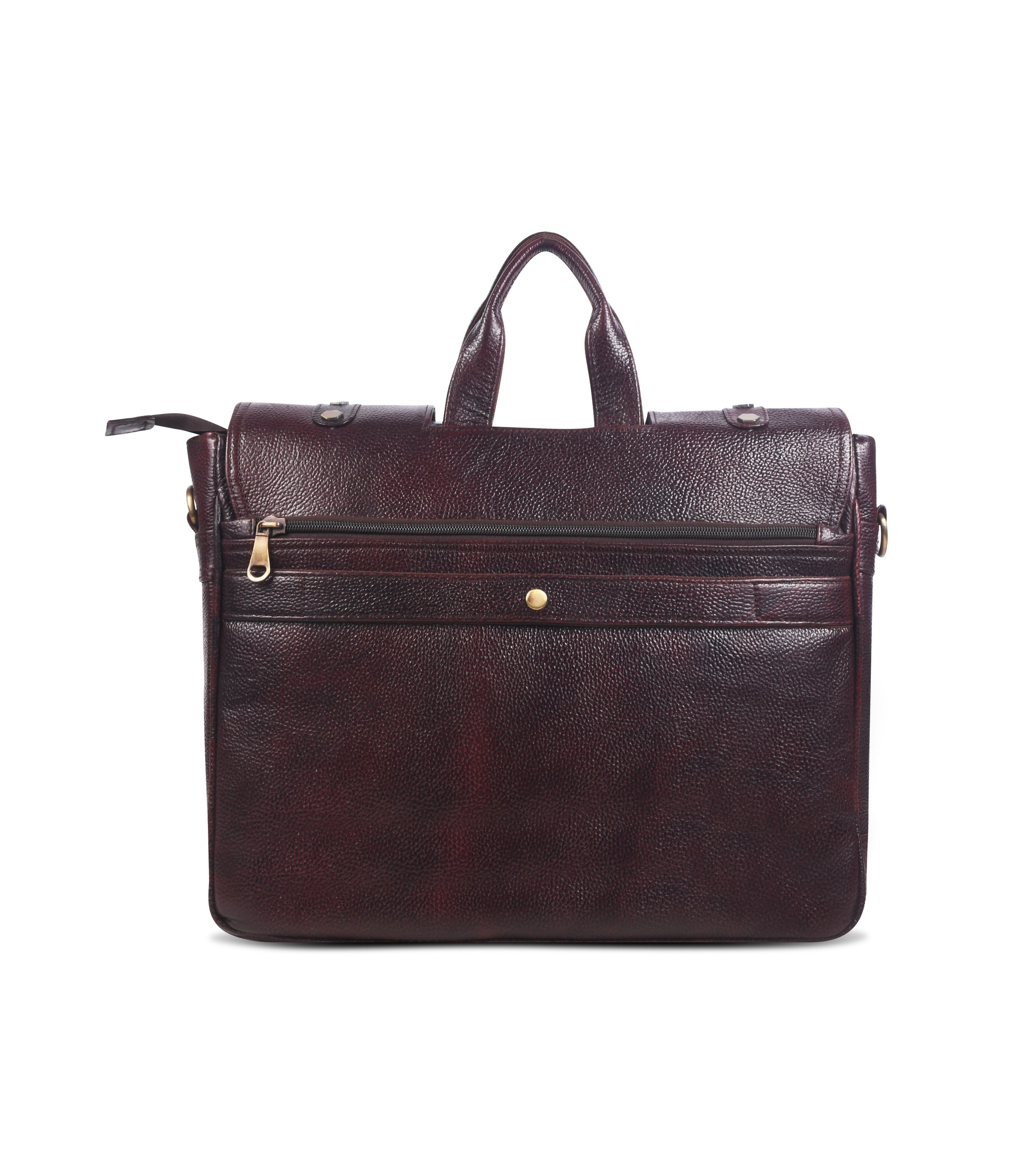 Brown leather messenger bag with gold accents 