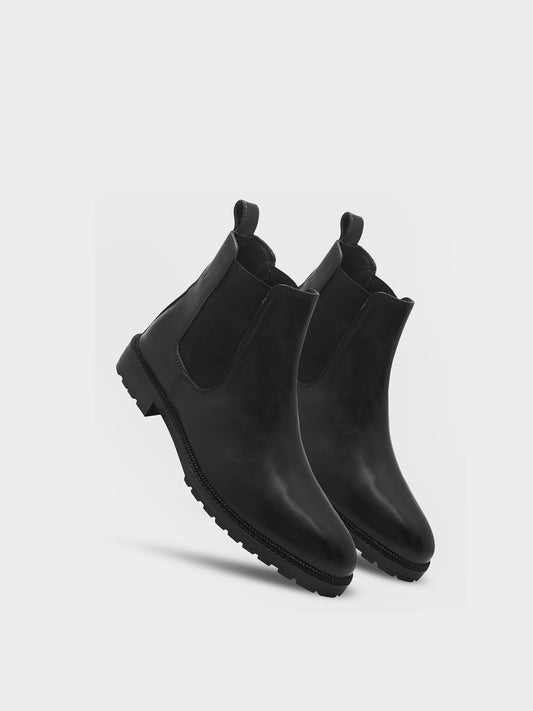 RNK BRONX MIDNIGHT – Black Chelsea Boots for Men in Crust Leather