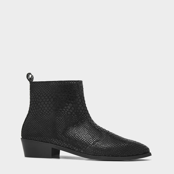 Textured Leather Boots in Black
