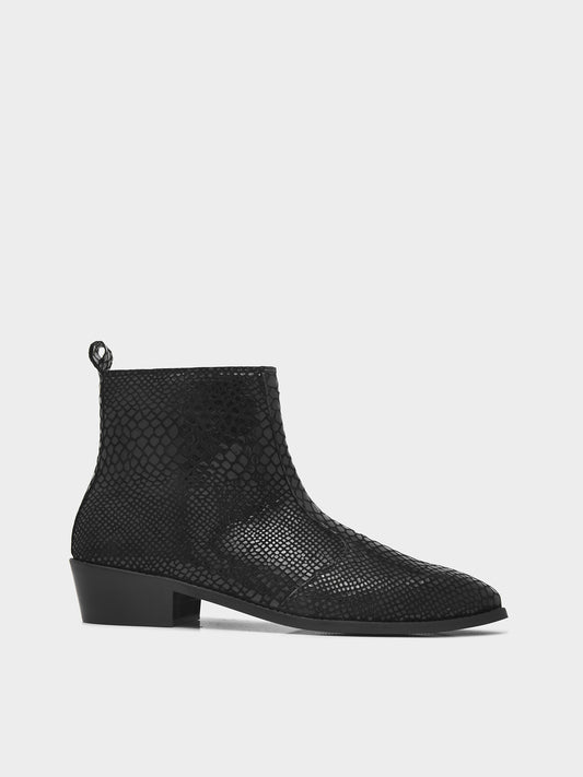 Textured Leather Boots in Black