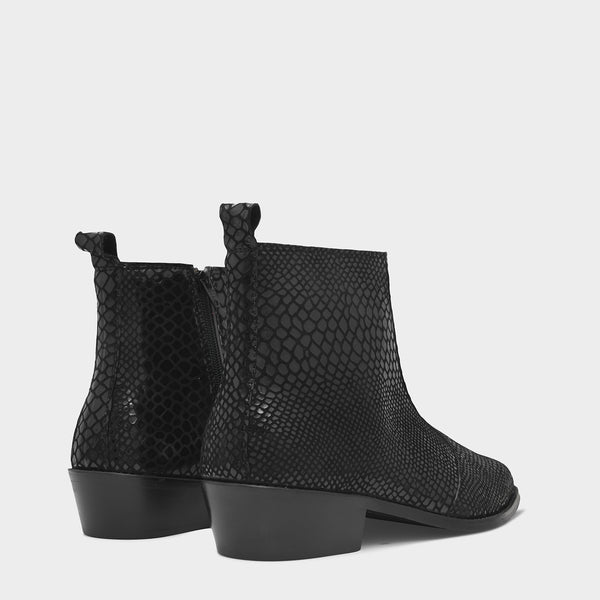 Textured Leather Boots in Black