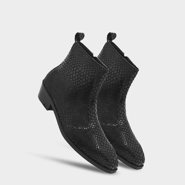 Textured Leather Boots in Black