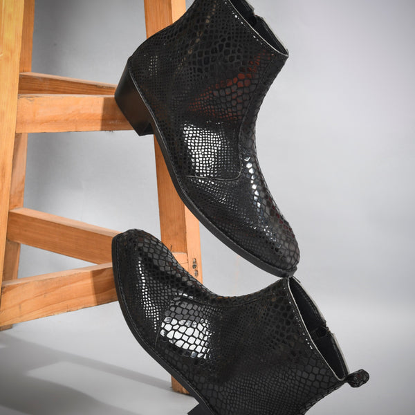 Textured Leather Boots in Black