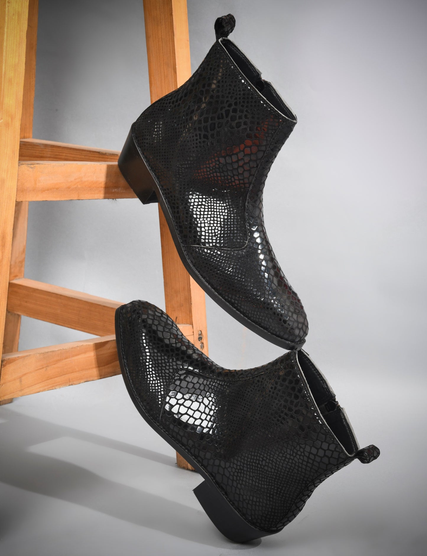 Textured Leather Boots in Black