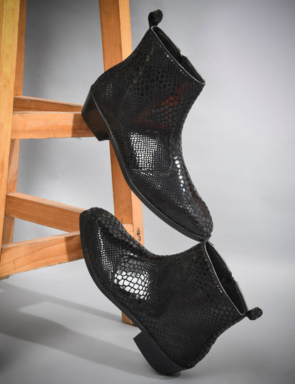 Textured Leather Boots in Black