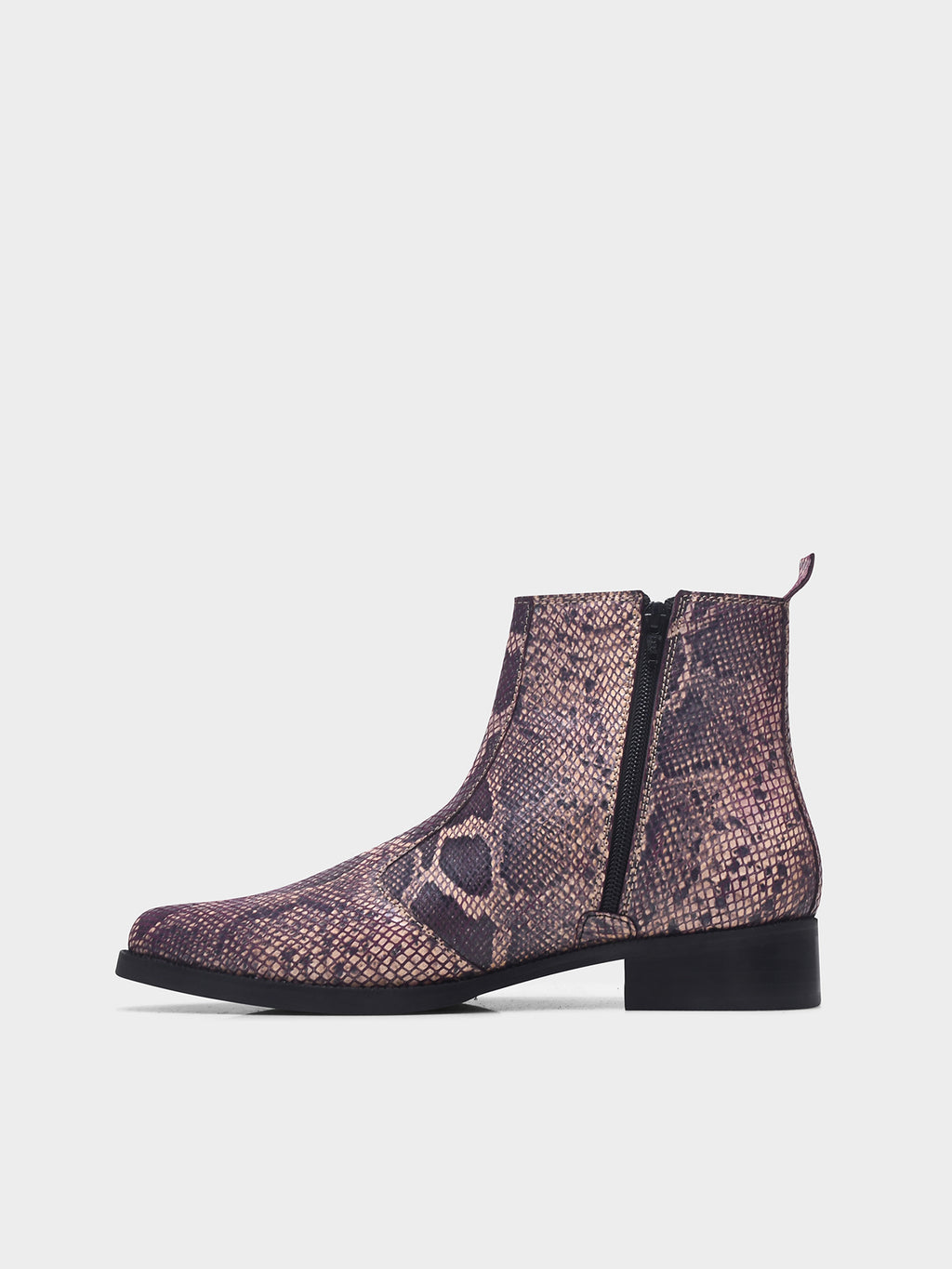 Preview of Python snake-patterned Chelsea boots with side zipper and mid heel