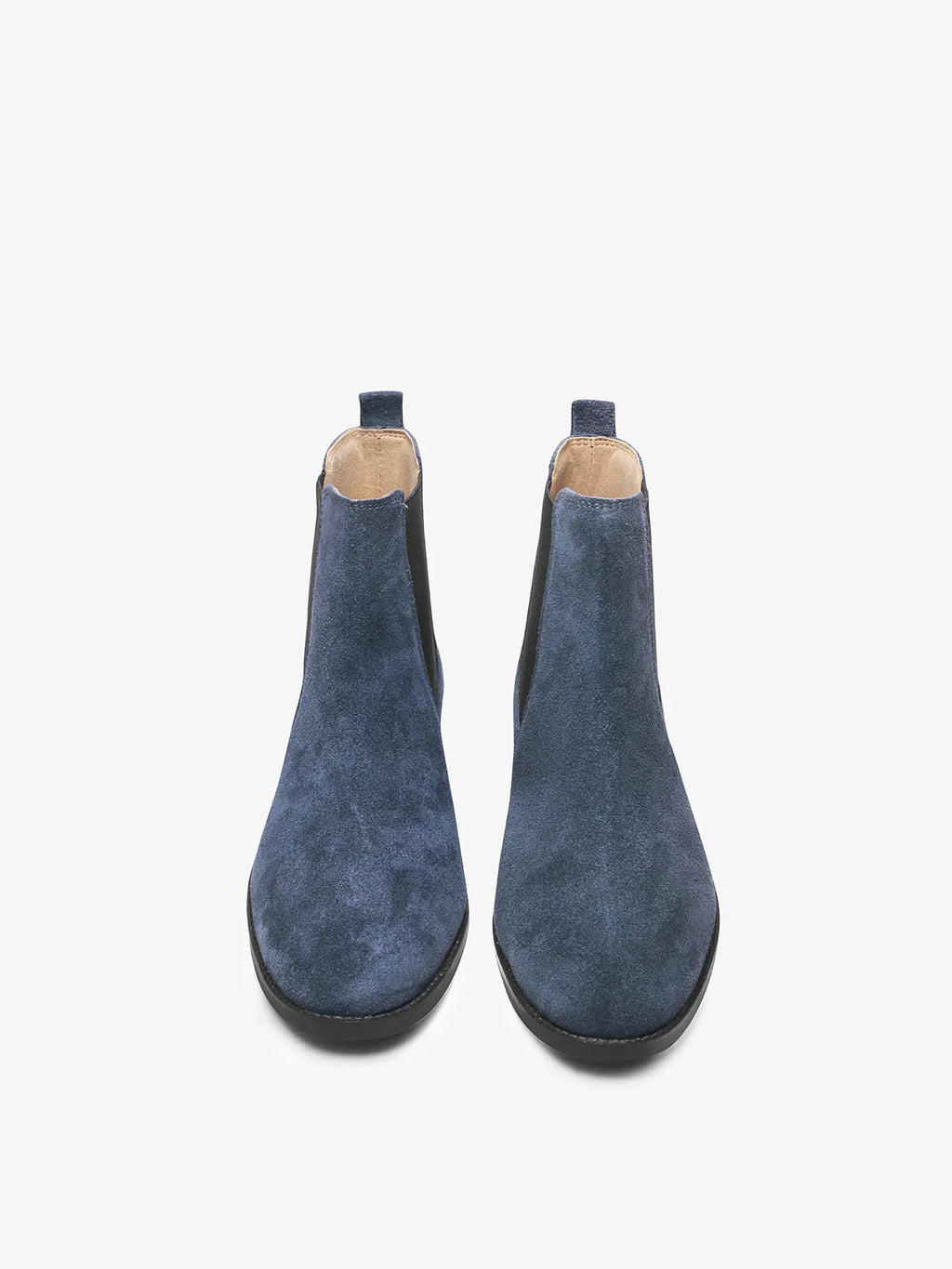 Preview of A men's luxury suede leather Chelsea boot with a cuban heel and elastic side panels, in a blue color.