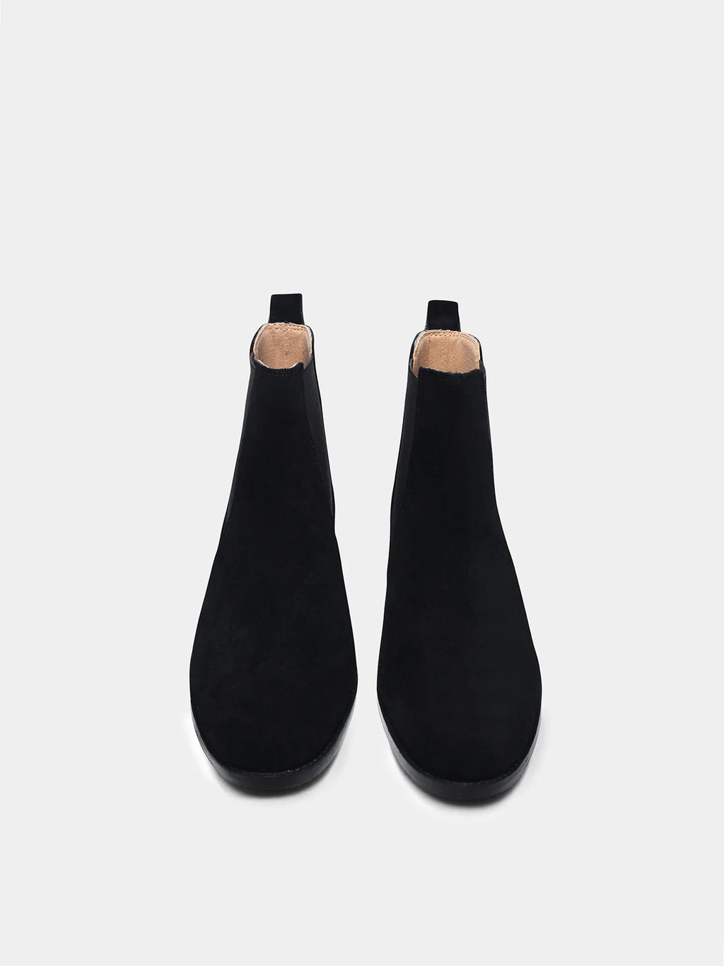 Preview of A men's luxury suede leather Chelsea boot with a cuban heel and elastic side panels, in a black color.