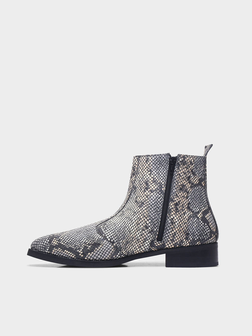 Preview of Python snake-patterned Chelsea boots with side zipper and mid heel