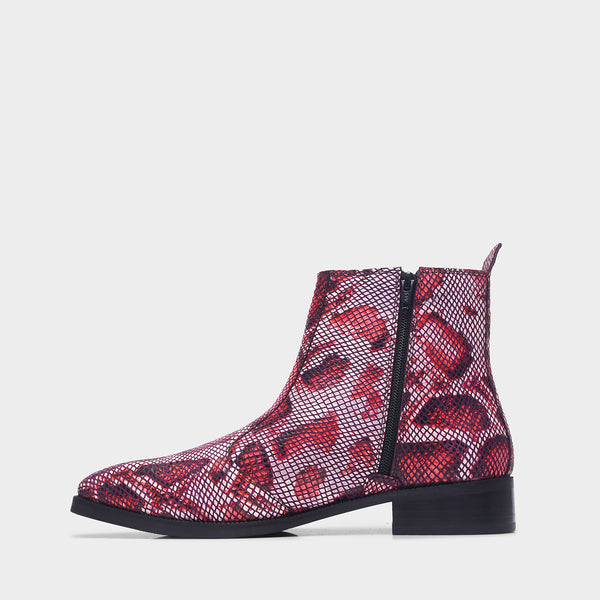 red snake printed leather boots