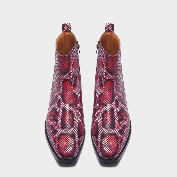 Red snake print boots with black soles | RNK LUXE