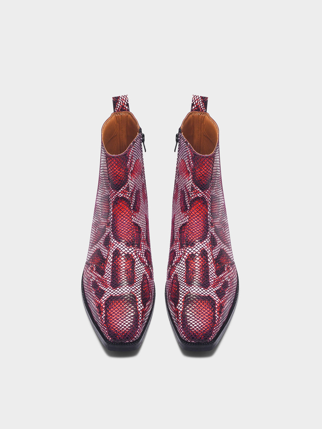 Preview of Red snake print boots with black soles | RNK LUXE