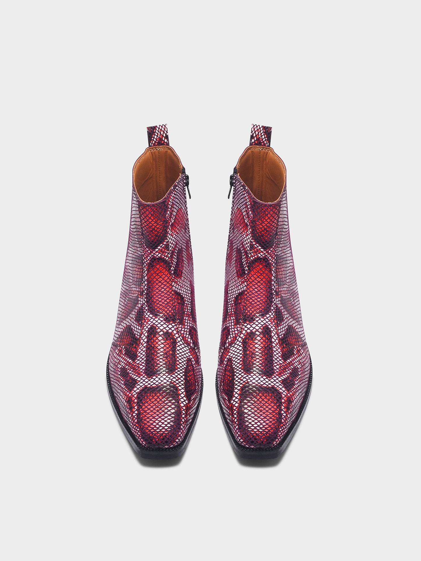 Red snake print boots with black soles | RNK LUXE