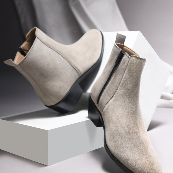 Grey Monarch – Men’s Luxury Boots in Suede Leather (Cuban Hee)
