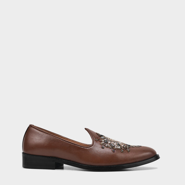 Brown Mojari Zardozi Loafer slipons
