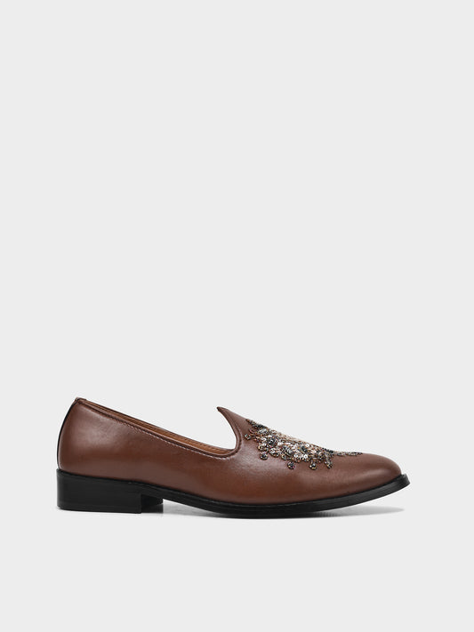 Brown Mojari Zardozi Loafer slipons