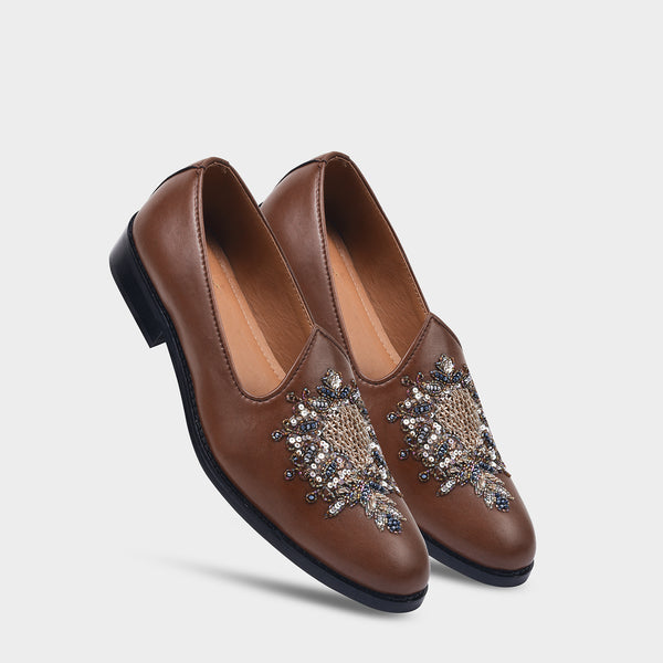 Brown Mojari Zardozi work Loafer slipons