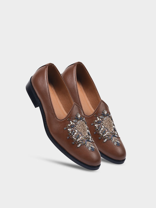 Brown Mojari Zardozi work Loafer slipons