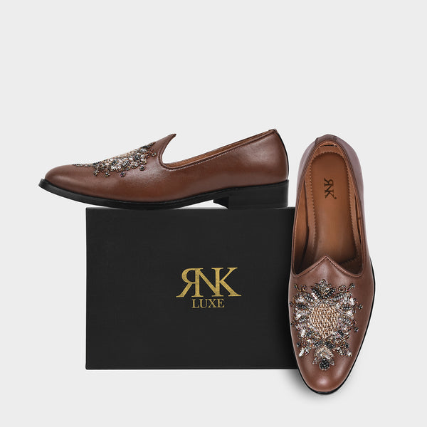 Brown Mojari Zardozi work Loafer slipons