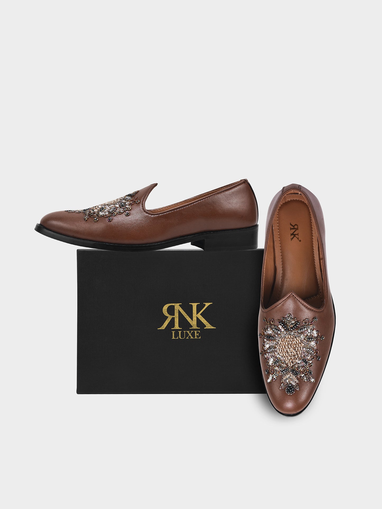 Brown Mojari Zardozi work Loafer slipons