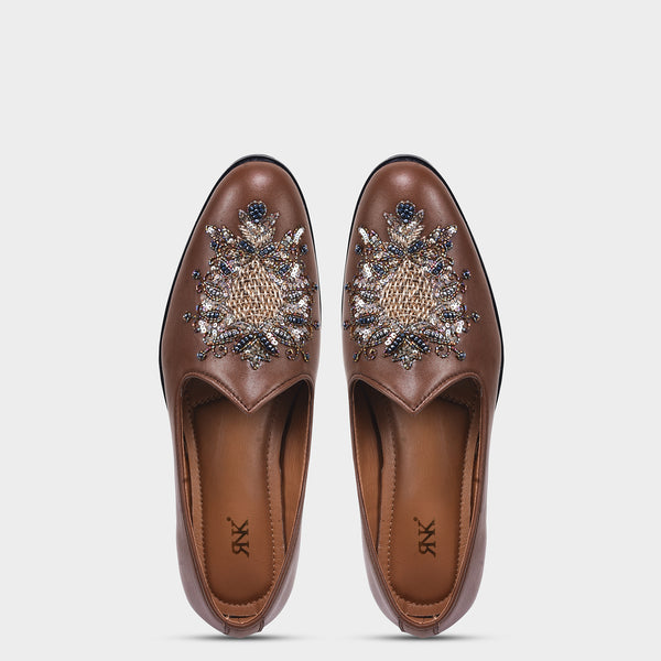Brown Mojari Zardozi work Loafer slipons