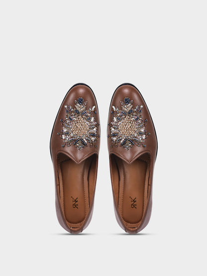 Brown Mojari Zardozi work Loafer slipons