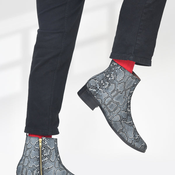 Men's Black and White Boots 