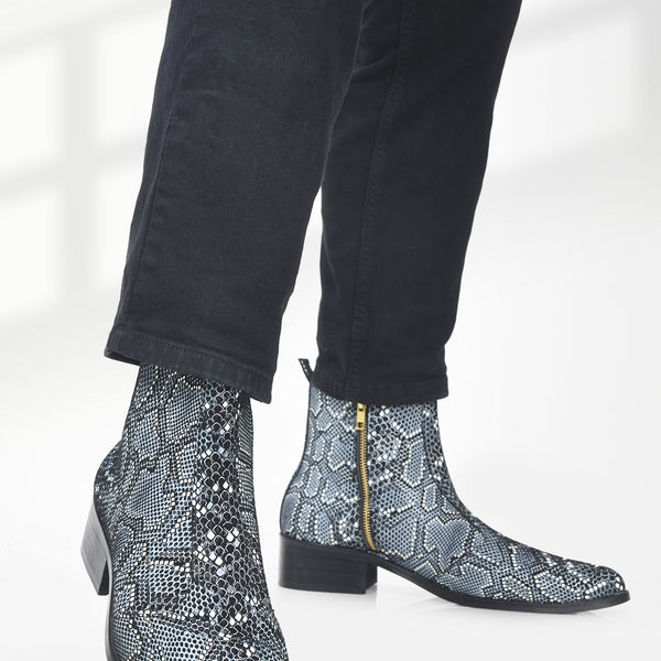 Men's Black and White Boots 