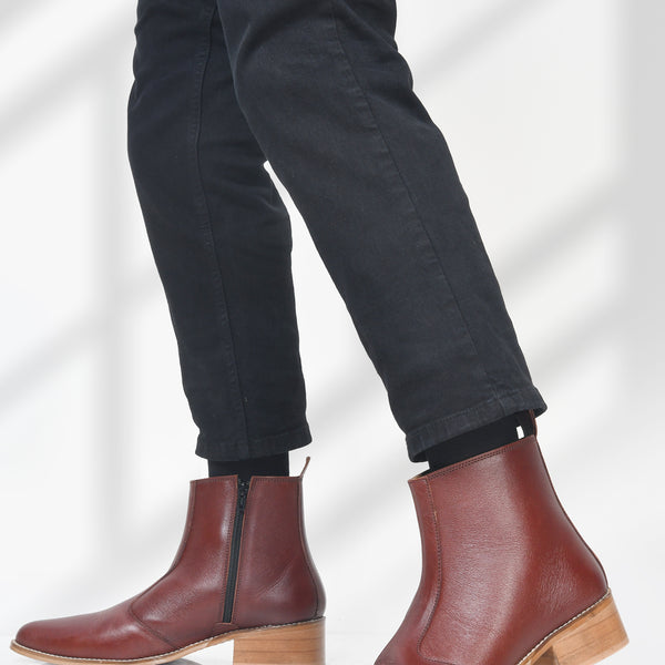 Men's Brown Pointed Leather Boots