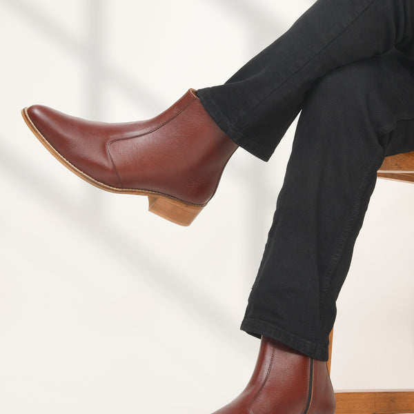 Men's Brown Pointed Leather Boots