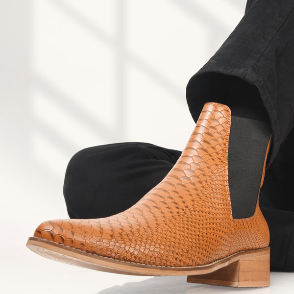 Textured Leather Chelsea Boots in Tan