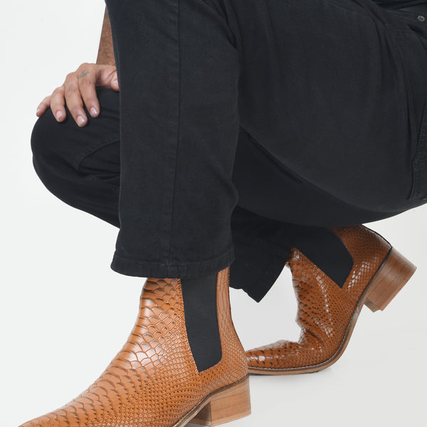 Textured Leather Chelsea Boots in Tan