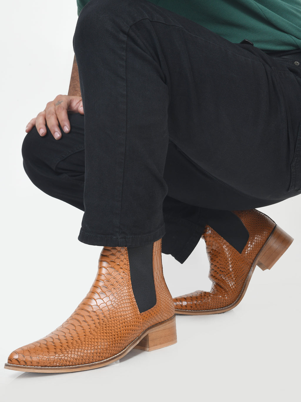 Preview of Textured Leather Chelsea Boots in Tan