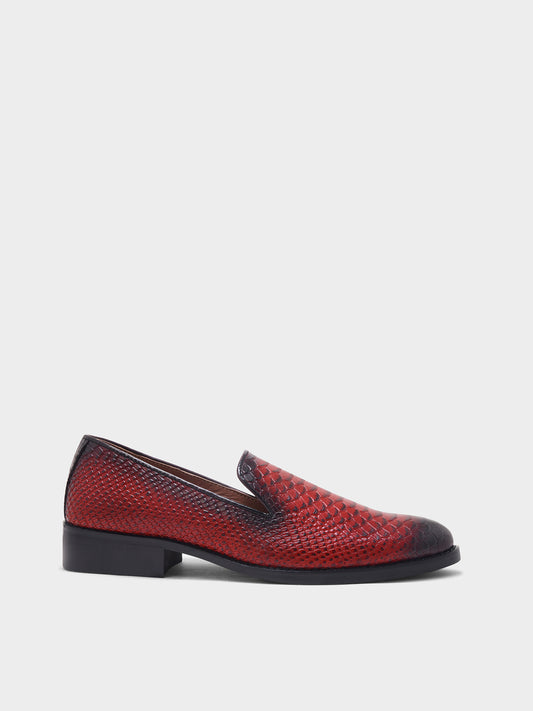 RNK CARMINE – Red Python-Texture Leather Loafers for Men