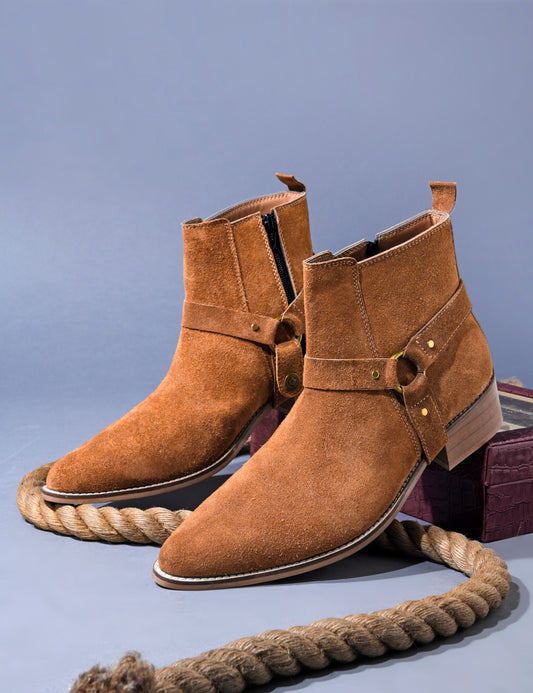 Phantom – Tan Suede Harness Boots for Men